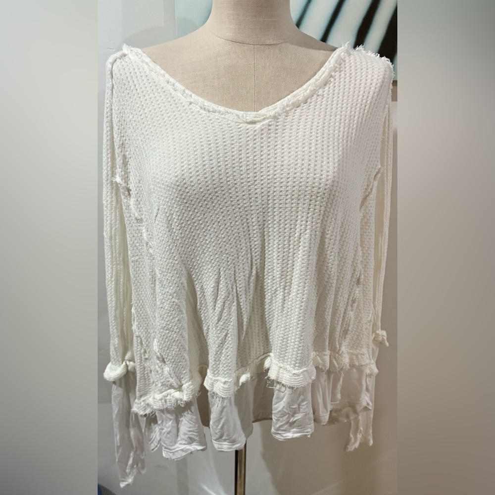 TP White Textured Long Sleeve Relaxed Fit Top
